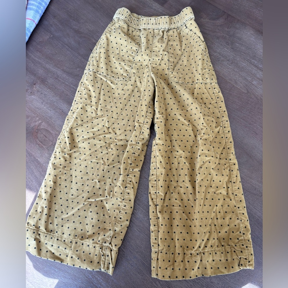 Kids Polka Dot Corduroy Wide-Leg Pants - Mustard